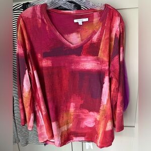 NWOT Chico's Multicolor Fall Comoes Abstract V-Neck Tee SZ 2 (M 12)